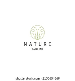 Nature leaf line logo icon design template flat vector