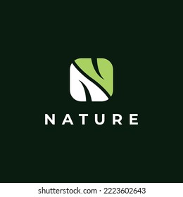 Nature leaf logo design with letter N illustration vector template