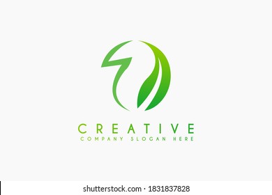 Naturleaf Logo-Design mit Blitz-Blitz Energie Vektorgrafik. Natur-Leaf-Energiebildlogo einzeln auf weißem Hintergrund