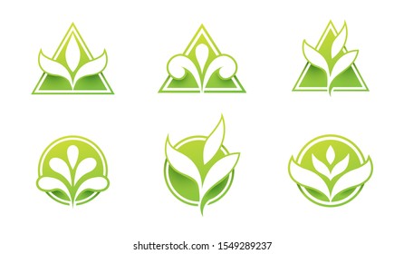 nature leaf logo design Template, set  Triangle and Circle Shape Brand icon
