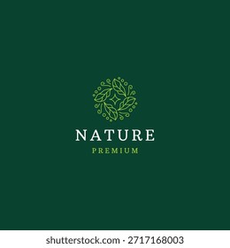 Modelo de design de logotipo de folha de natureza com conceito de arte de linha