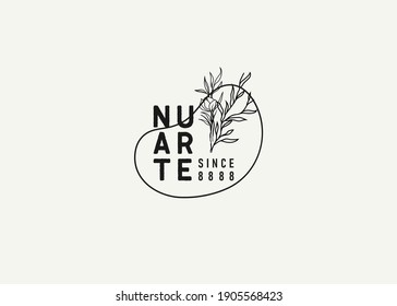 Nature leaf logo design. Vector illustration of aesthetic botanic plant. Modern vintage icon design template with line art style.