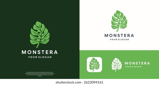 Logotipo de la hoja de la naturaleza de inspiración de diseño monstruoso.