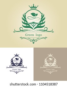 Nature leaf logo for premium product or monogram invitation luxury royal, calligraphic elegant elements, ornament vector, vintage decorative