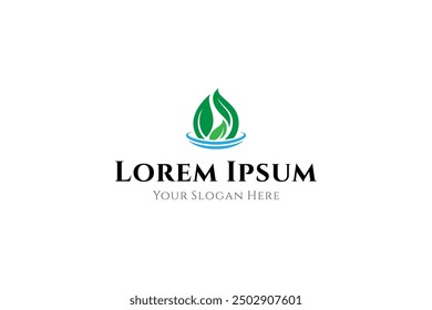 nature leaf logo with water drop combination in flat design