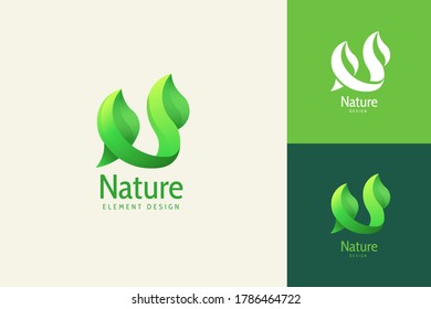 Naturblatt in N-Form mit schöner Farbverlauf-Farbe, Logo-Design-Set für Alphabete