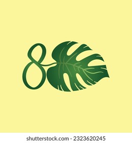 Nature Leaf Pattern with Abstract Number Sign in Green Color