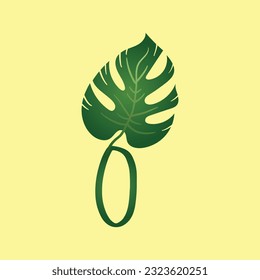 Nature Leaf Pattern with Abstract Number Sign in Green Color