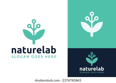 Nature Leaf Plant with Futuristic Technology Circuit Line for Artificial Intelligence Laboratory Logo Branding Design Template