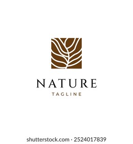 nature leaf plant logo in square shape in flat design style