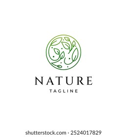 nature leaf plant ornament logo in circle shape in green gradient line art design style