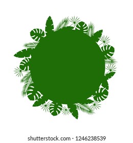 Nature leaf round frame. Jungle forest decoration background. Vector illustration