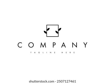 nature leaf square line logo design