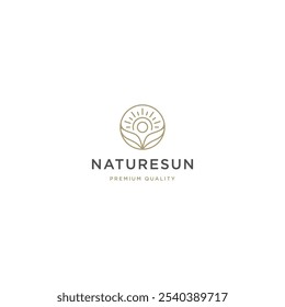 Sol folha natureza com estilo de arte de linha ícone de logotipo modelo vetor plano