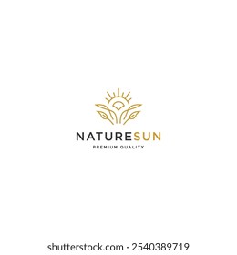 Nature leaf sun with line art style logo icon design template flat vector