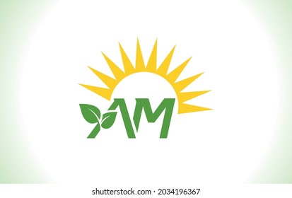 Nature leaf and sun logo design by AM letter for solar and eco company  
