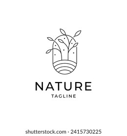 Nature leaf tree growth logo design with line art style concept