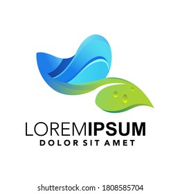 Nature leaf and water logo design template Premium Vector