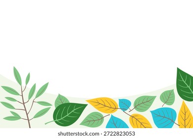 La Naturaleza deja el fondo con el espacio de copia del borde inferior. Plantilla ecológica con follaje orgánico y ramas de plantas. Diseño plano de Vector para el Anuncio de conciencia ambiental.