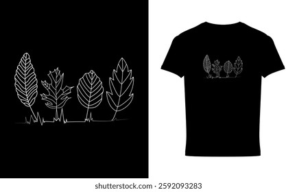 Nature leaves Line art T-shirt Design, Single continuous line flowers, leaves. Art floral elements. Use for t-shirt prints, logos, c
osmetics and beauty design elements