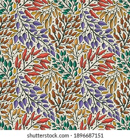 
nature leaves seamless pattern colorful hand drawn. nature seamless pattern