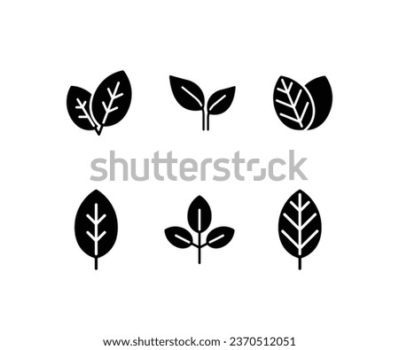 Nature leaves. Set of different types of leaves. Eco friendly leaf symbol. Naturalness. Solid icon, eco set of black line . Vector illustration. Design on white background. EPS10