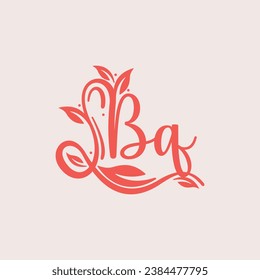 Nature Letter BQ logo. Orange vector logo design botanical floral leaf with initial letter logo icon for nature business.