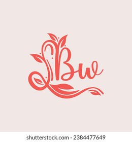 Nature Letter BW logo. Orange vector logo design botanical floral leaf with initial letter logo icon for nature business.