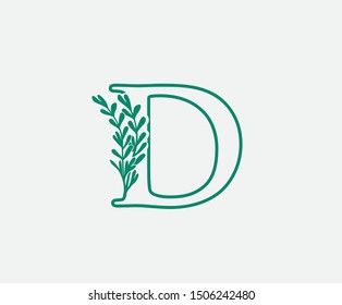 Nature letter D leaf icon logo design concept, floral logo D icon design.