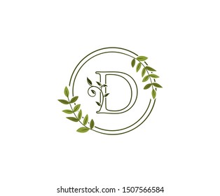 Nature letter D leaf icon logo design concept, floral circle logo D icon design.