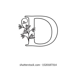 Nature letter D leaf icon logo design concept, floral logo D icon design. hand drawn floral with letter.