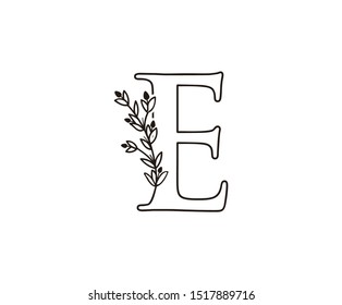 Nature letter E leaf icon logo design concept, floral logo I icon design. hand drawn floral with letter.