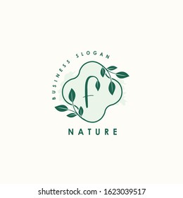 Nature Letter F logo. Green  vector logo  design  botanical floral leaf with initial letter logo icon for nature business.