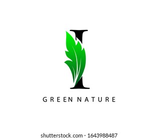 Nature I Letter Green Leaf Logo Design.