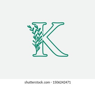 Nature letter K leaf icon logo design concept, floral logo K icon design.