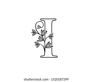 Nature letter I leaf icon logo design concept, floral logo I icon design. hand drawn floral with letter.