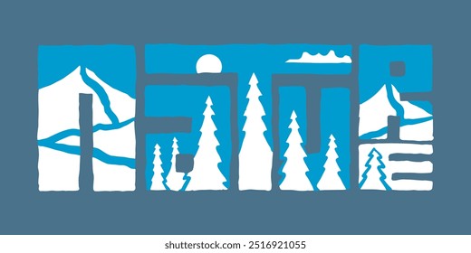 Nature letter with mountain and trees design inside it