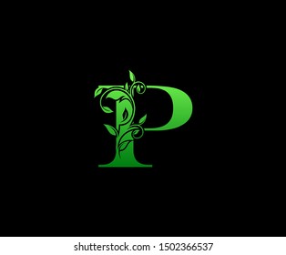 Nature letter P leaf icon logo design concept, floral logo icon design.