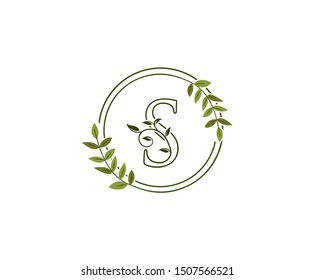 Nature letter S leaf icon logo design concept, floral circle logo S icon design.