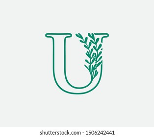 Nature letter U leaf icon logo design concept, floral logo U icon design.