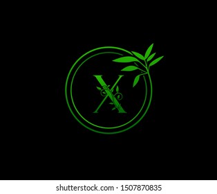 Nature letter X leaf circle icon logo design concept, floral logo X icon design.