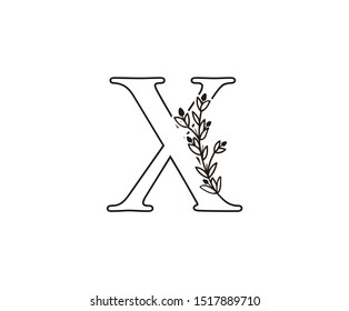 Nature letter X leaf icon logo design concept, floral logo I icon design. hand drawn floral with letter.