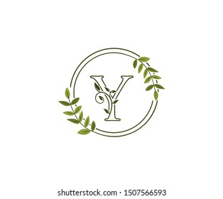 Nature Letter Y Leaf Icon Logo Design Concept, Floral Circle Logo Y Icon Design.