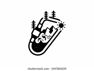 Nature life in carabiner line art illustration design