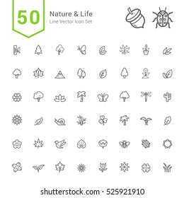 Nature and Life Icon Sets. 50 Line Vector Icons.
