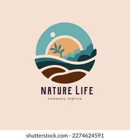 Nature life logo design template. Nature logo template. Vector illustration. Abstract simple landscape symbol