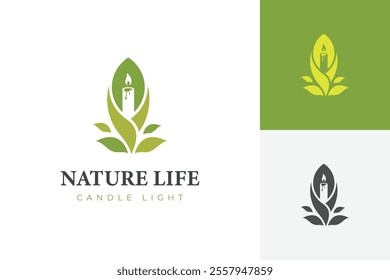 Nature life Logos of Candle light with leaf icon design for life energy vector logo template