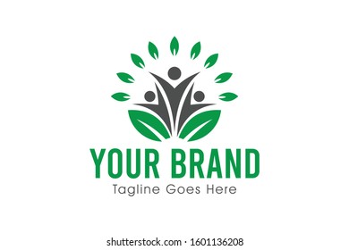 nature life style for natural healthy logo concept in green with leaf and leaves editable color