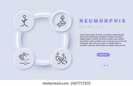 Nature line icon. Documentation, plant growth, stages, germination, maturity, resilience, beauty, nature. Neomorphism style. Vector line icon for business and advertising