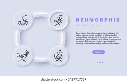 Nature line icon. Imagery, plant life, emergence, expansion, growth, renewal, natural world. Neomorphism style. Vector line icon for business and advertising